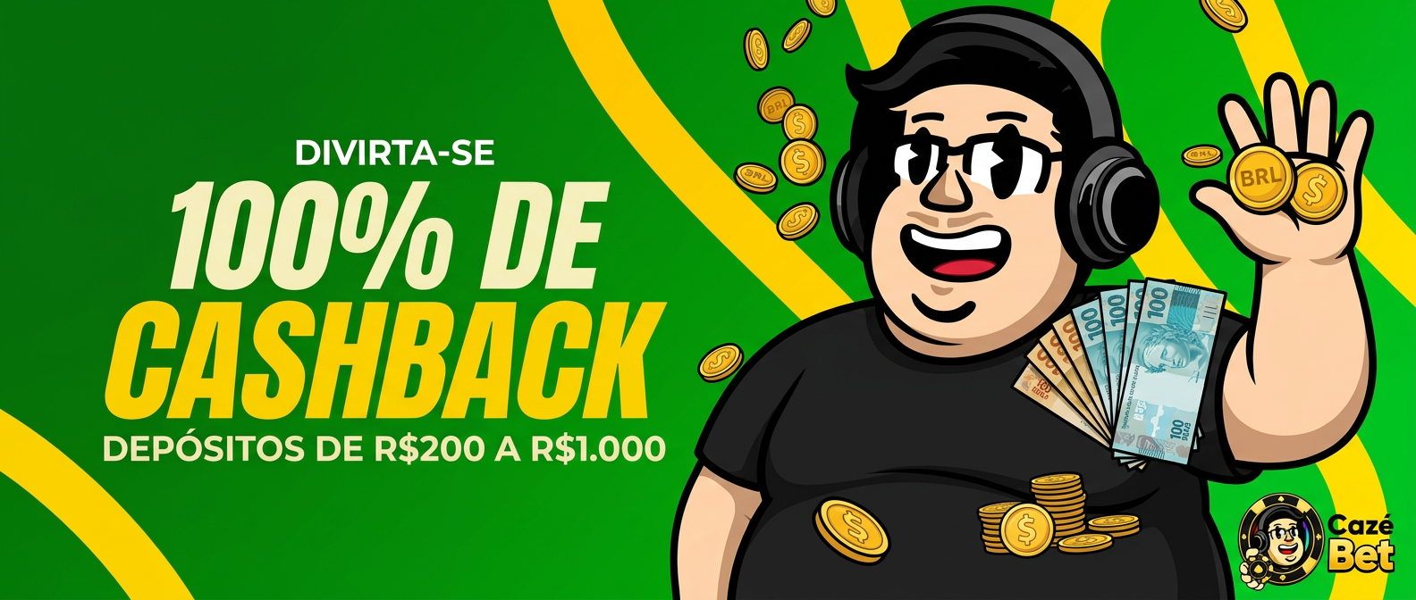 100% de cashback em depósitos de R$200 a R$1.000